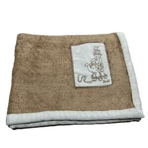 Steiff Beige Tan Brown Baby Blanket White Trim Elephant Bear Bunny Rabbit